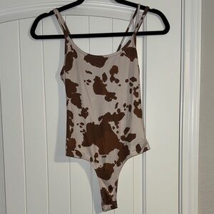 Brown and Cream Cow Print Women's Bodysuit